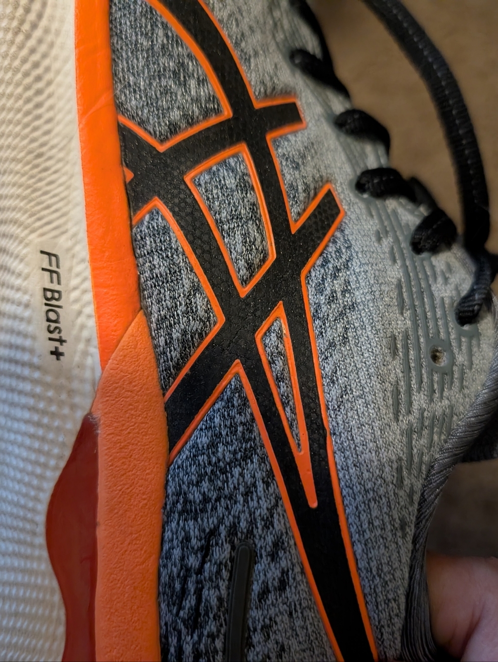 Asics Gray and Orange FFBlast Plus Running Sneakers Mens 9 (Womens 10.5) - Picture 6 of 7